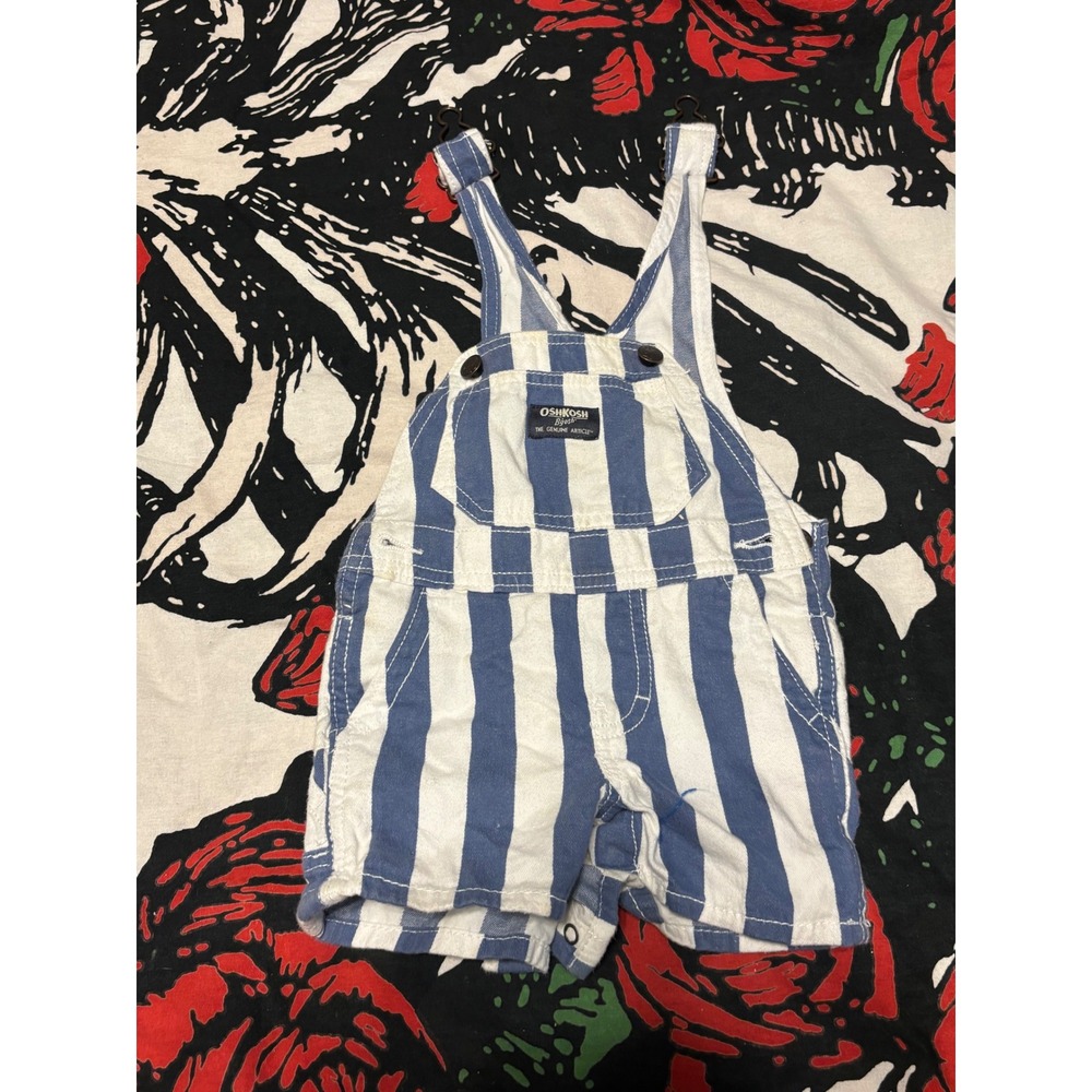OshKosh Bgosh Baby Blue White Striped Overalls Shortalls 6M 1H258411 Vestbak